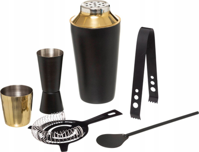 Set koktejsh Secret De Gourmet Petit Salon, 5 pjesë, metalik, i zi me ar