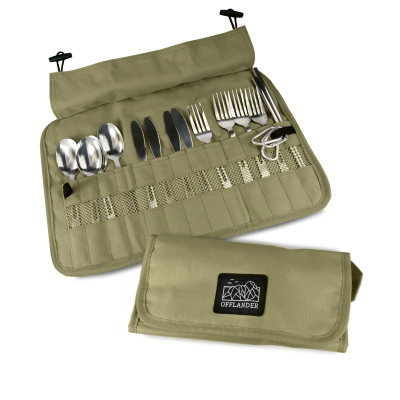 Set takëmesh kampingu Offlander OFF_CACC_27, çelik inox, me kuti tekstili, jeshil