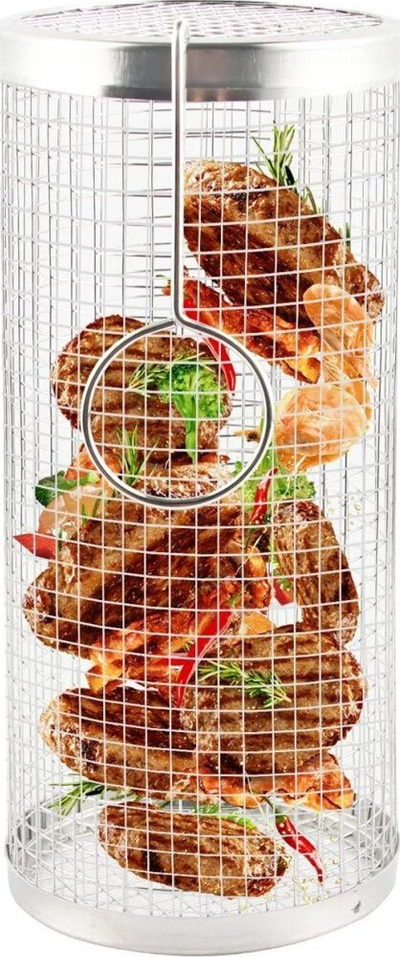 Shportë grilli cilindrike BBQ, çelik inoks, 20 cm, ngjyrë argjendi