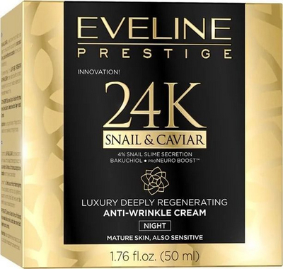 Krem nate kundra rrudhave Eveline Prestige 24K Snail &amp; Caviar, rigjenerues, 50ml