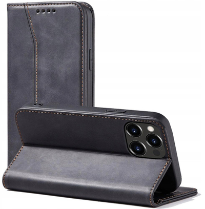Këllëf me kapak Hurtel Magnetic Fancy për iPhone 14 Pro, me portofol, me qëndrim, i zi