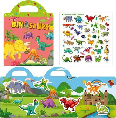 Libër me ngjitësa Askato Sticker Book Dinosaurs, me dinozaurë, për kalamaj 3+