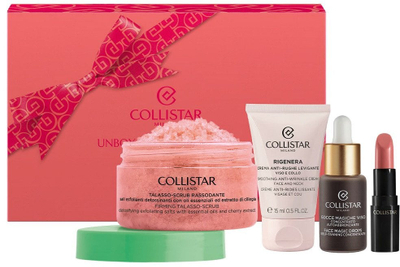 Сет за убавина Collistar Icons, зацврстувачки пилинг 150g, крем против брчки 15ml, самопотемнувачки капки 10ml, кармин 1.2ml