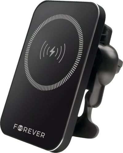 Mbajtës telefoni për veturë Forever MACH-100, magnetik, karikim wireless 15W, i zi