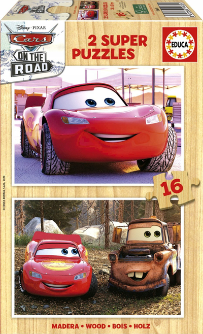 Puzzle druri Educa Cars On The Road, 2x16 copa, Disney Pixar, shumëngjyrësh