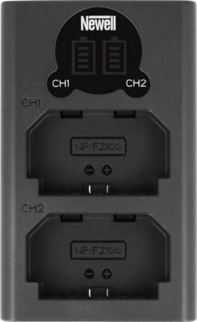 Karikues dykanalësh për bateri Newell DL-USB-C, për NP-FZ100, USB-C, i zi