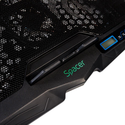Ftohës për laptop Spacer, 17", 4 ventilatorë LED blu, i zi
