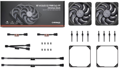 Ventilatorët Noctua NF-A12x25 G2 PWM Sx2-PP chromax.black, 120 mm, 2 copë, të zinj