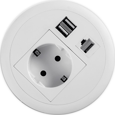 Prizë tavoline rrethore Spacetronik SPS-R1D4W, 230V 16A, 2x USB dhe portë rrjeti, e bardhë