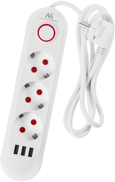 Prizë zgjatuese Maclean MCE394W, 3 dalje, 3x USB, e bardhë