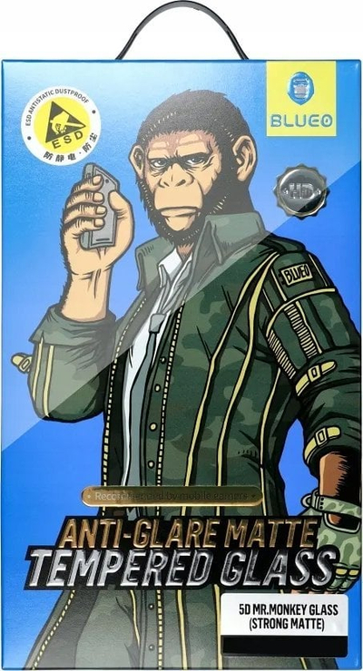 Xham mbrojtës BlueO 5D Mr. Monkey për iPhone 15 Pro, ngjitës komplet, transparent