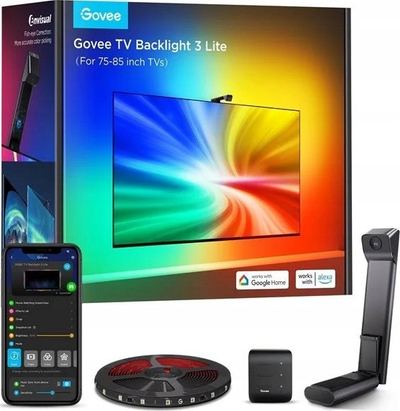 Dекоративно амбиентално светло за телевизор Govee TV Backlight 3 Lite, 75–85\", RGB, црна