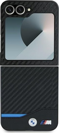 Kapak telefoni BMW BMHCZF622NBCK, për Samsung Galaxy Z Flip6, Carbon Blue Line, i zi