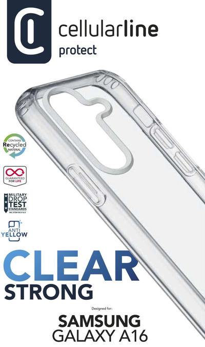 Куќиште за телефон Cellularline Clear Strong за Samsung Galaxy A16 A16 5G, проѕирно