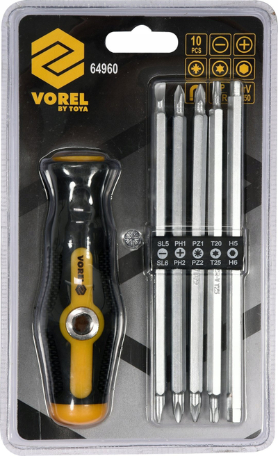 Set kaçavidash Vorel 64960, 10 copë, maja që ndërrohen, i verdhë me të zi