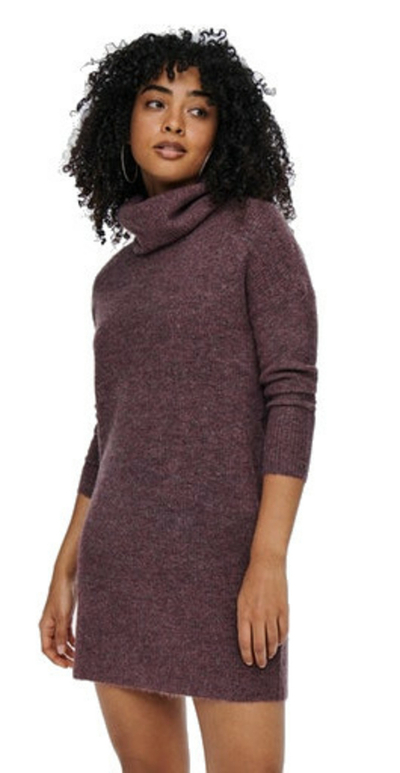 Fustan ONLY ONLJANA L/S COWLNCK DRESS WOOL KNT NOOS 15140166 Rose Brown W. MELANGE