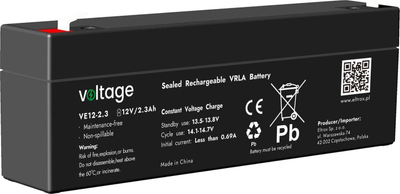 Bateri AGM Voltage VE12-2.3, 12V, 2.3Ah, e zezë