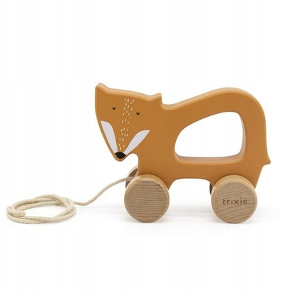 Lodër tërheqëse druri Trixie Mr Fox, figurë dhelpre, me rrota, ngjyrë portokalli