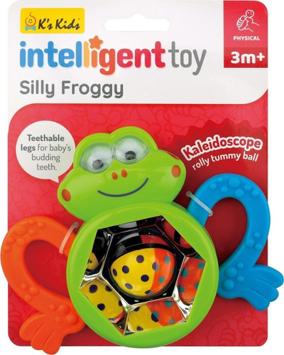 Lodër për bebe Silly Froggy, me tinguj kërcitës, top rrotullues si kaleidoskop, jeshile