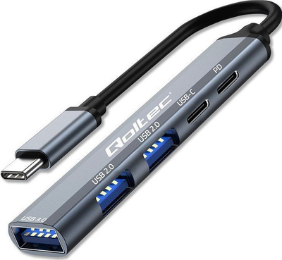 USB HUB Qoltec 5 në 1, USB C 3.1, PD, gri
