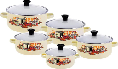 Set tenxhere dhe tiganë Klausberg KB-7170-RD, 10 pjesë, emaluar, të kuqe