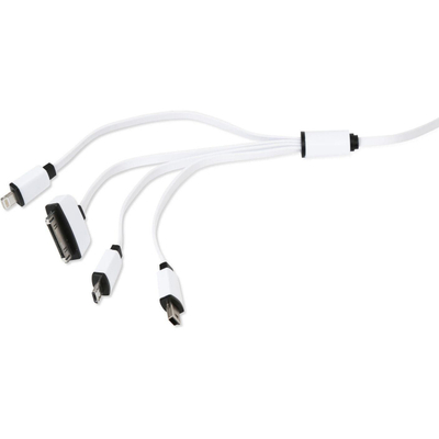 Kabllo karikimi multi USB 4 në 1, me konektorë Lightning edhe Micro USB, ngjyrë e bardhë