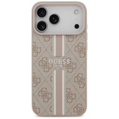 Këllëf telefoni Guess 4G Printed Stripes MagSafe për iPhone 17 Pro Max, rozë
