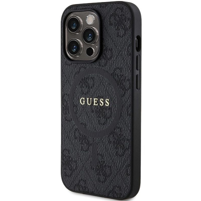 Futrollë telefoni Guess 4G Ring MagSafe, për iPhone 14 Pro Max, lëkurë eko, e zezë