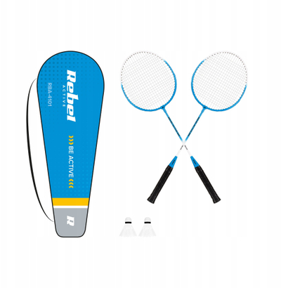 Set badminton Rebel Active, çelik i forcuar, 2 raketa edhe 2 fiteza, blu me bojë të bardhë