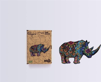 Puzzle druri PuzzleOK Rare Rhinoceros, 72 copa, A4, shumëngjyrësh