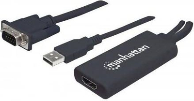 Kabllo adapter Manhattan 152426, HDMI në VGA, USB A, 0.3m, e zezë