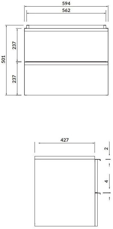 Kabinet banjoje Cersanit Virgo 60cm, 2 sirtarë, mbyllje e butë, gri oak