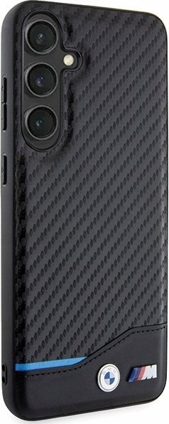 Futrollë telefoni BMW Leather Carbon për Samsung Galaxy S24+, material lëkurë dhe karbon, mbrojtje TPU, ngjyrë e zezë