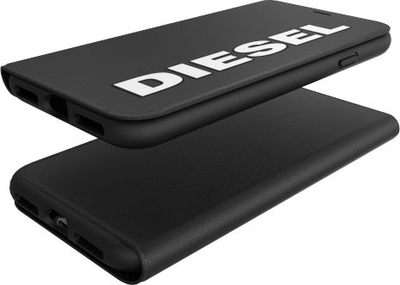 Këllëf-portofol Diesel Core për iPhone X/Xs, lëkurë PU, me karikim me valë Qi, i zi