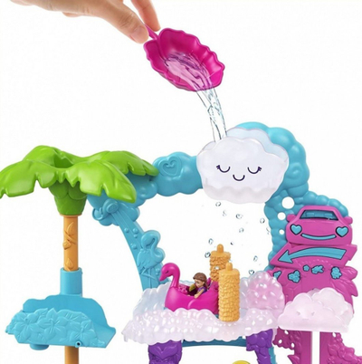 Figurinë loje Mattel Polly Pocket Flaming Car Wash HHJ05, set lojërash me ujë, për fëmijë 4+