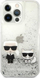 Kapak telefoni Karl Lagerfeld Liquid Glitter Karl and Choupette për iPhone 13 Pro Max, transparent, argjend