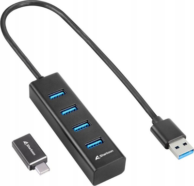 Hub USB Sharkoon me 4 porta, USB 3.2 Gen 1, alumini, i zi