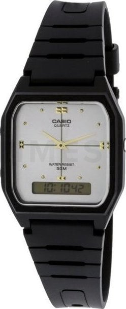 Orë dore Casio AW48HE-7AV, analoge dhe digjitale, me rezinë, e zezë