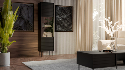 Vitrinë Cama Meble CORTINA, 53x40x182 cm, xham dhe dru, e zezë