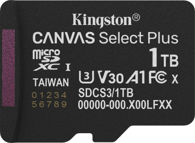 Kartë memorje Kingston Canvas Select Plus Gen3, 1TB, MicroSDXC A1 150MB/s, me adapter