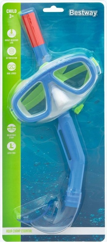 Set maskë snorkel për fëmijë Aqua Champ Essential, polikarbonat, pa lateks, ngjyra të përziera