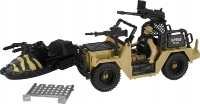 Set lodër ushtarake Mega Creative 523463, xhip me ushtar, varkë lufte, ngjyrë rëre