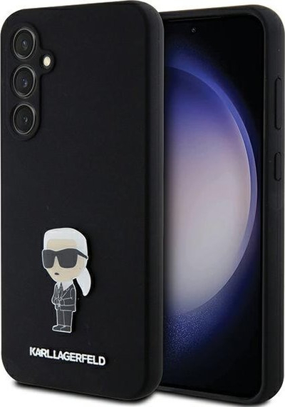 Kapak telefoni Karl Lagerfeld për Samsung Galaxy S23 FE, silikon liquid, dizajn ikonik Karl, i zi