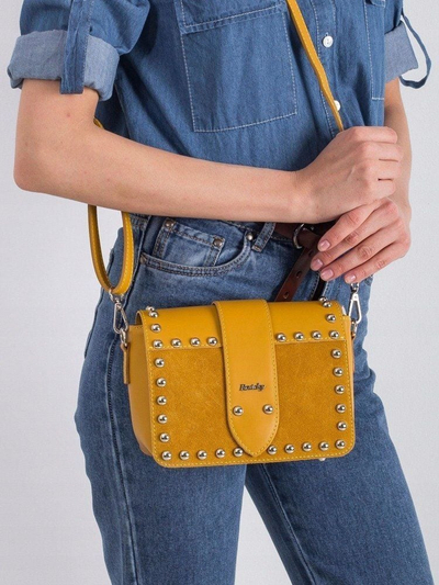 Çantë crossbody për goca Rovicky, lëkurë natyrale, me thumba, e verdhë