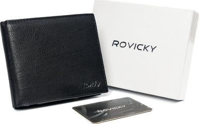 Portofol për burra Rovicky, lëkurë natyrale, RFID, i zi