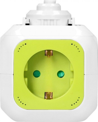 Prizë zgjatëse kube Goobay Cube, 4x Schuko, 2x USB, 1.4m, lime