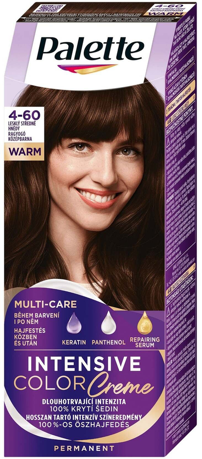 Bojë flokësh Schwarzkopf Palette Intensive Color Creme, 4-60 Warm Middle Brown, kafe mes