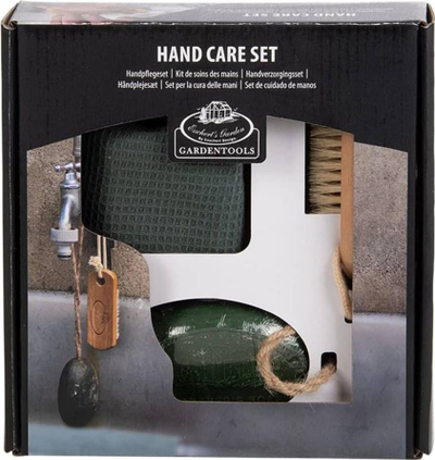 Set dhurate per duar kopshtarie Esschert Design Gardener’s Hand Care, sapun dhe furçe, leckë pambuku, gri neutrale