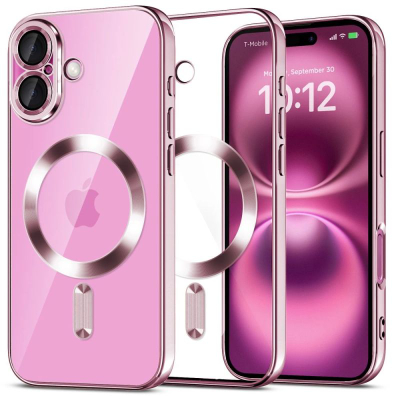 Mbulesë telefoni Tech-Protect MagFlex MagSafe për iPhone 16, transparente me rozë metalike