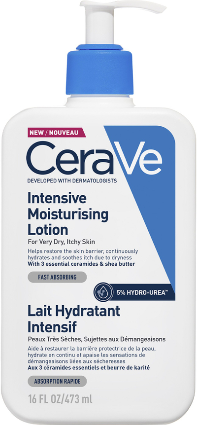 Qumësht trupit CeraVe Intensive Moisturising Lotion, lëkurë shumë e thatë, 473 ml, i bardhë